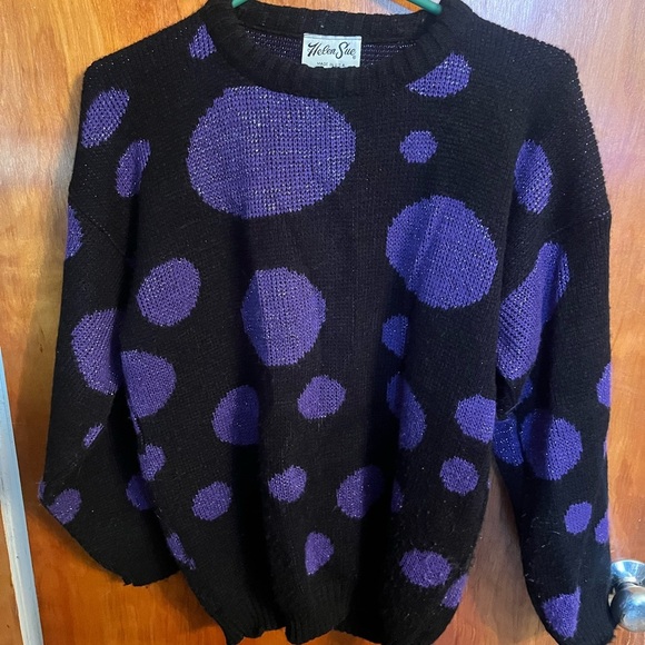 Black and purple polka dots vintage 80’s helen sue sweater size 8 small med - Picture 2 of 5